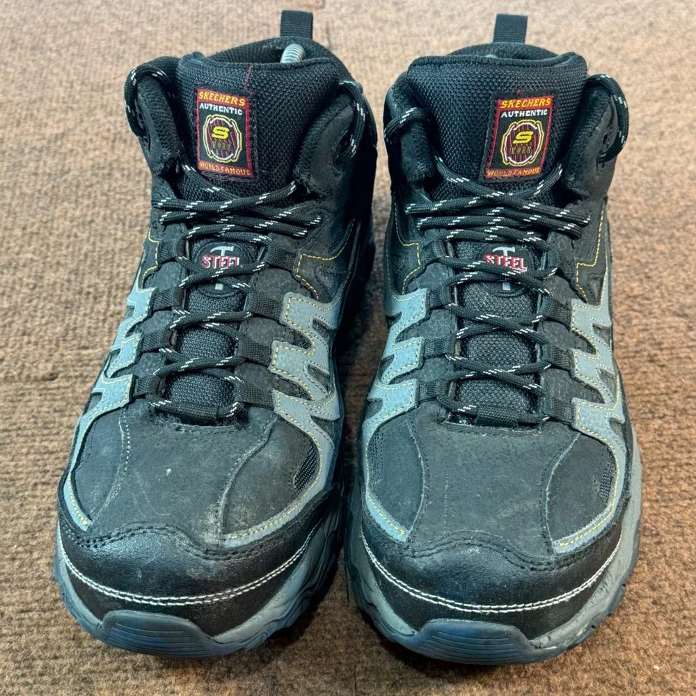 Skechers Work Mens Steel Toe Boots Black Gray Slip Resistant EH 77108 BKCC 9.5